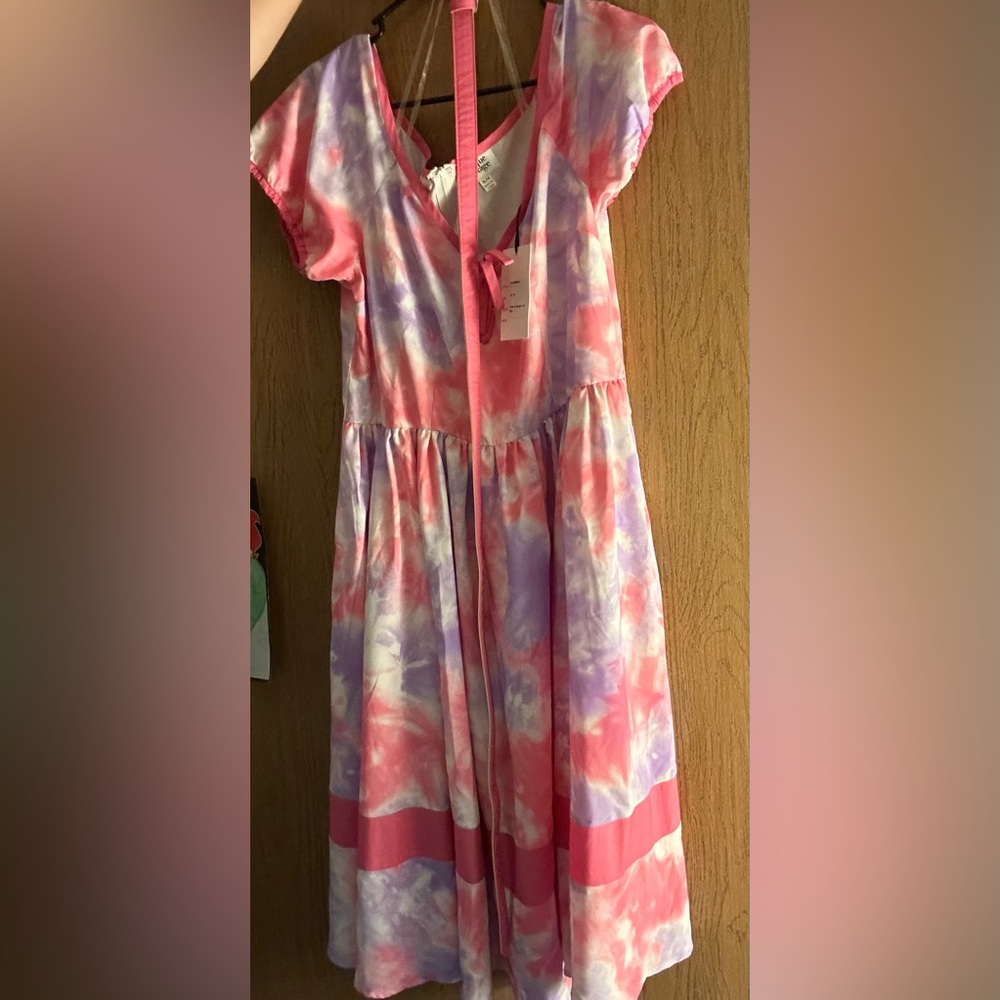 Unique Vintage Pink & Purple Tie Dye Hannah Swing Dress - XL/14